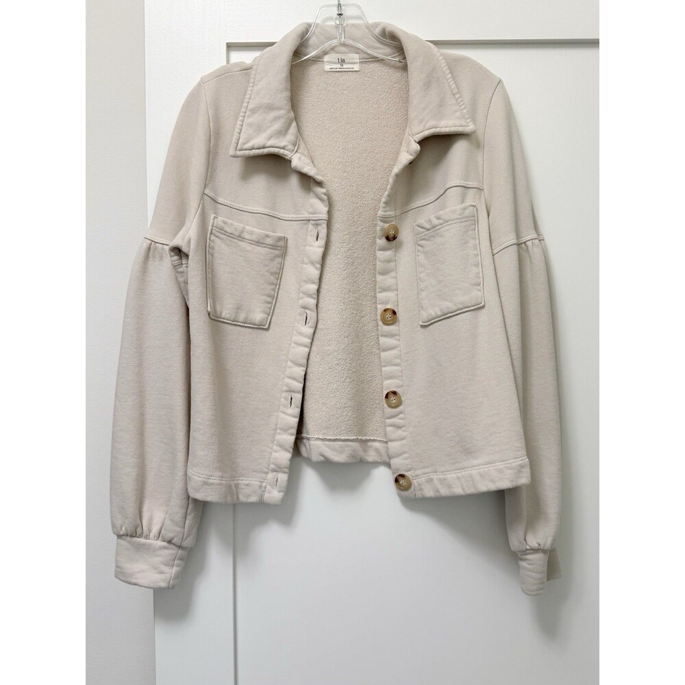 Anthropologie TLa Puff-Sleeve Jacket Sweater Coat Sweatshirt Cream Size XS - Picture 5 of 11